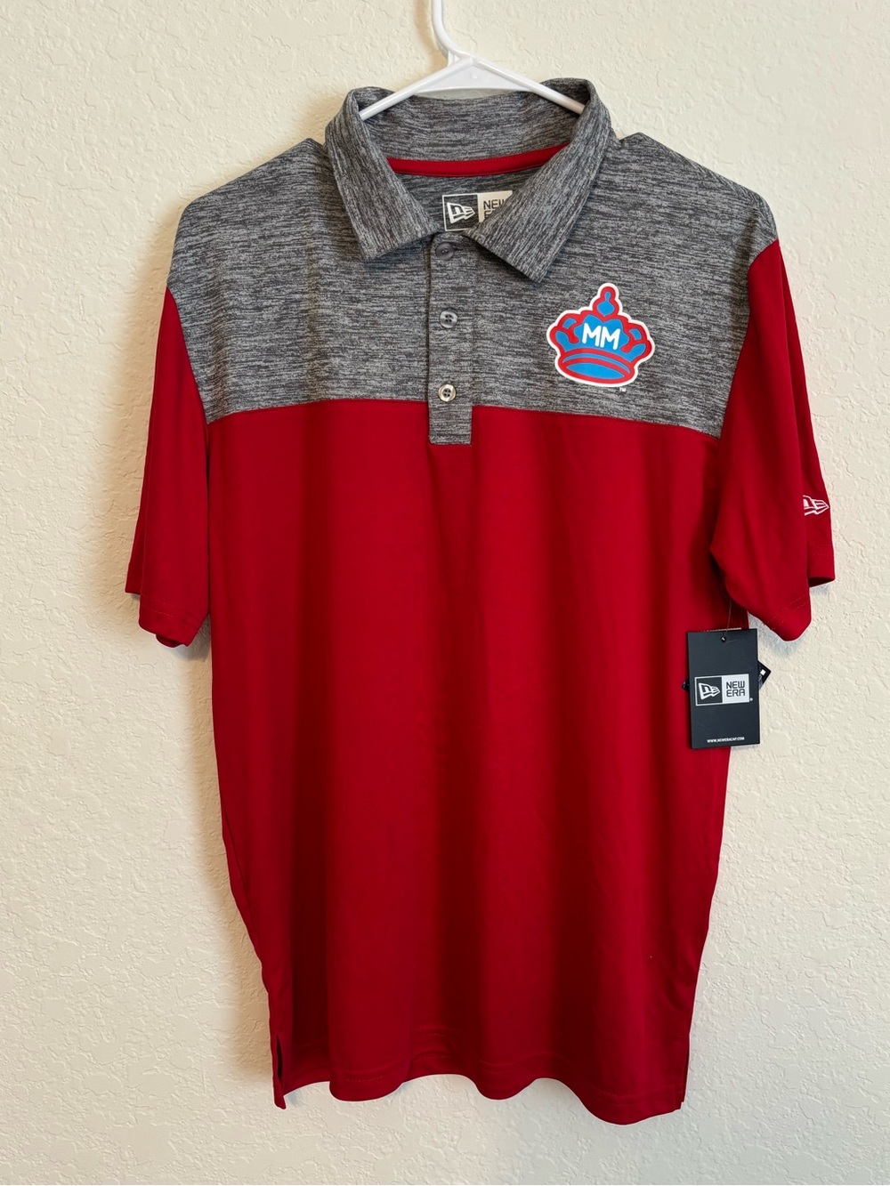New Era Red and Gray Colorblock Polo with MM Crown Patch